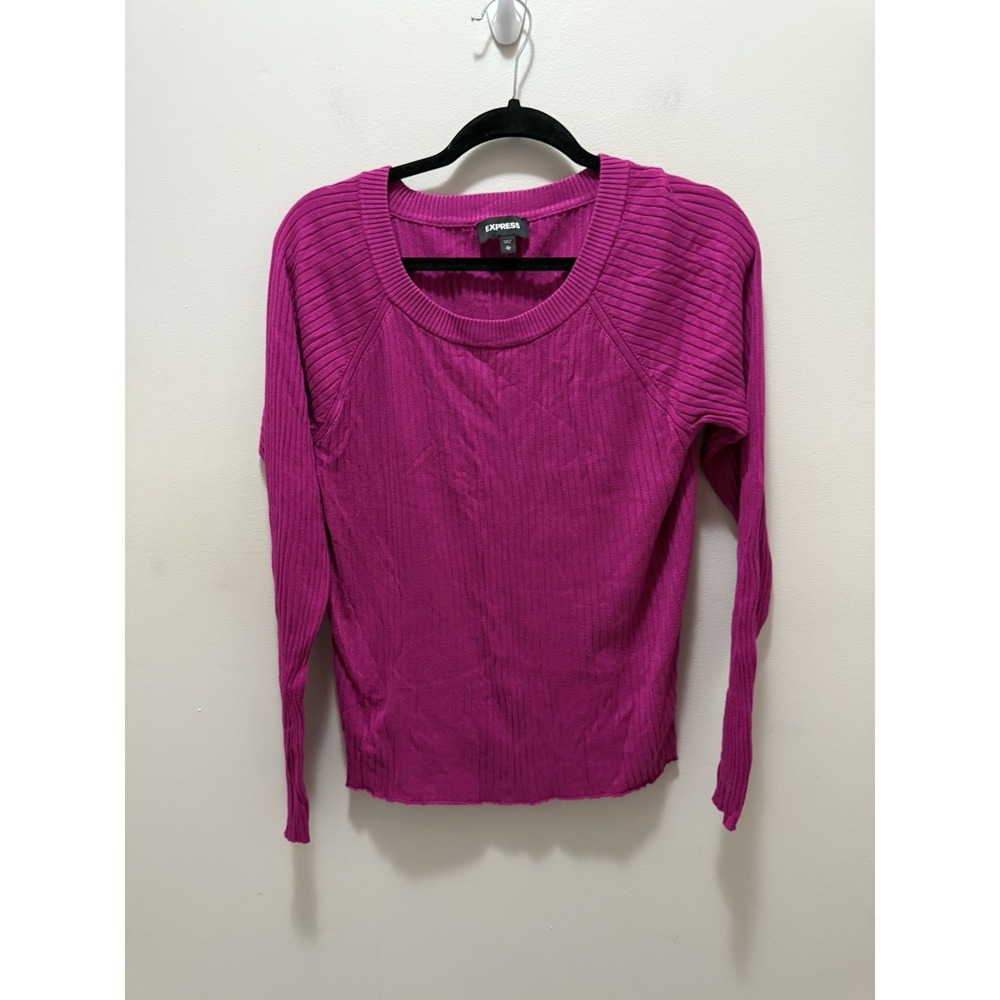 Express Fuchsia Ribbed Knit Long Sleeve Sweater Women's Size XL Pullover Top